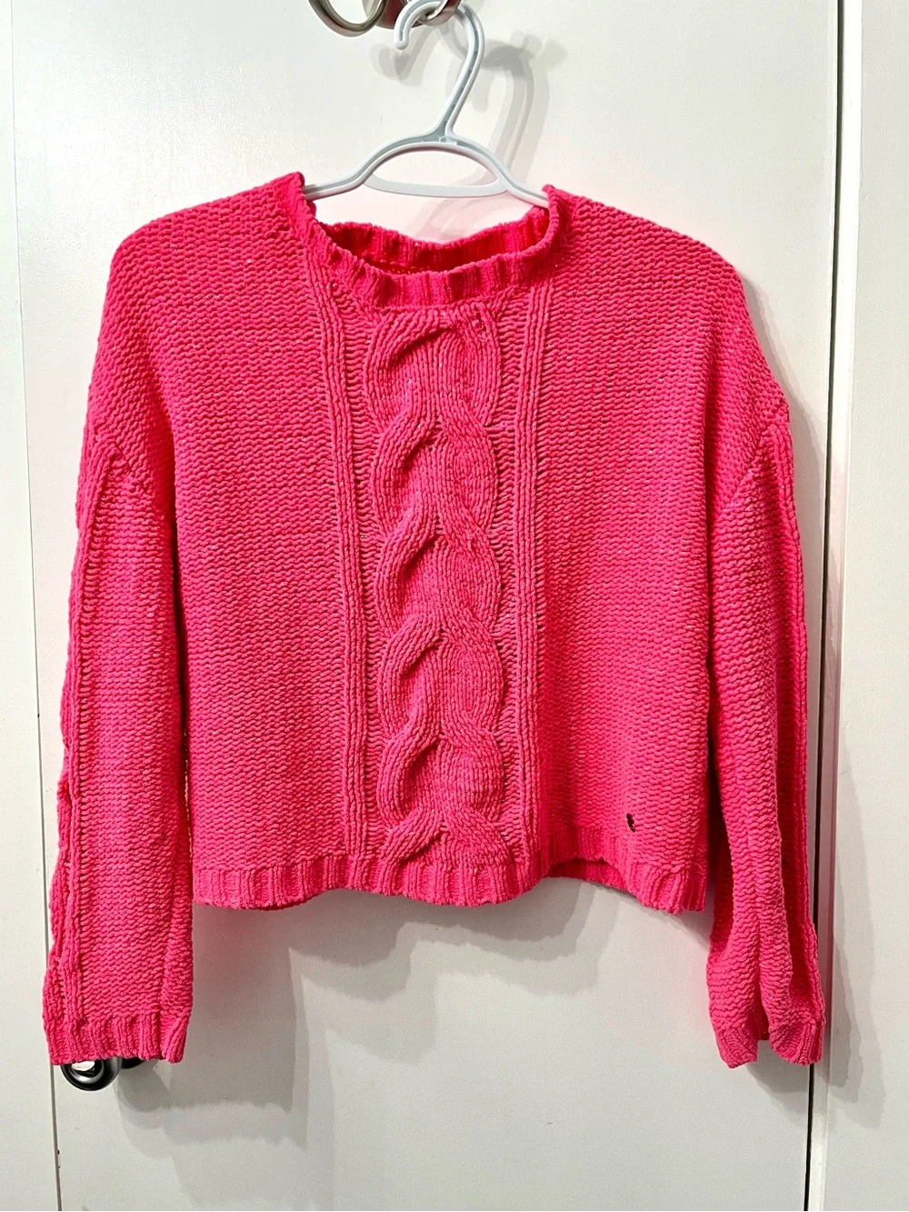 Justice Girls Chenille Cable Knit Sweater  Large 12/14 Hot Pink Cozy Fall Winter